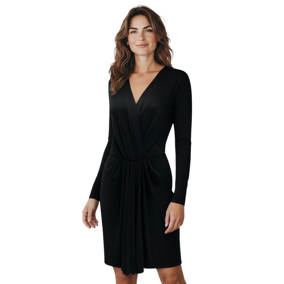 GIORGIO ARMANI BLACK DRAPED LONG SLEEVED JERSEY MIDI DRESS - Picture 5 of 5